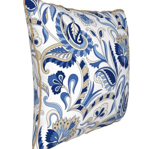 Blue Floral French Country Decorative Velvet Throw Pillow Cover 18x18 Inch - Picture 4 of 4